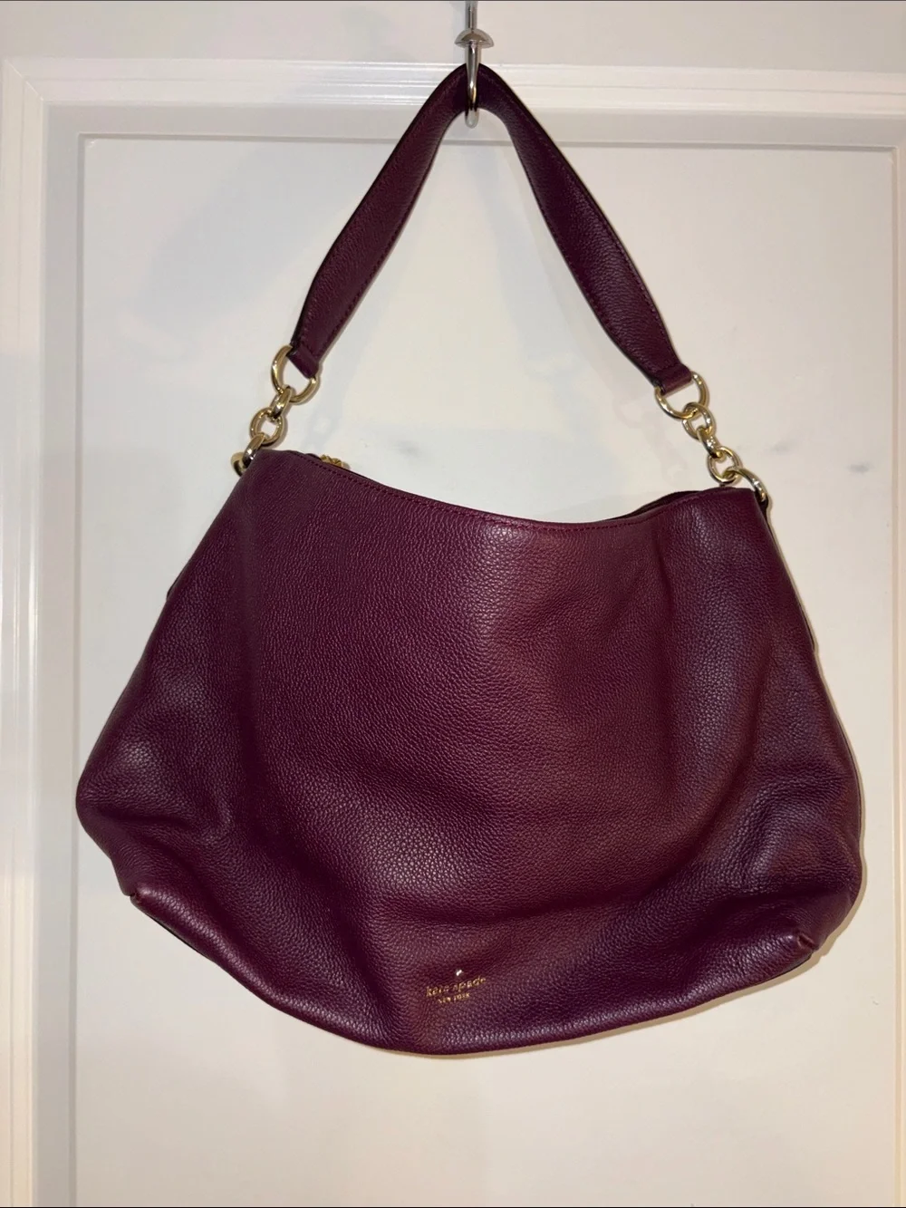 kate spade Plum Pebbled Leather Shoulder Hobo with Gold Hardware